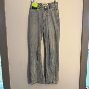 Ann Andelman Light Wash Split Hem Deconstructed Straight Leg Jeans Size 25